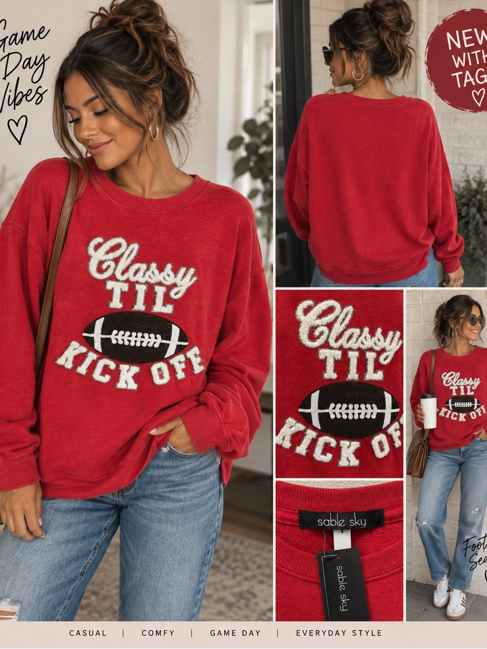 Sable Sky Red 'Classy Til Kick Off' Crewneck Sweatshirt